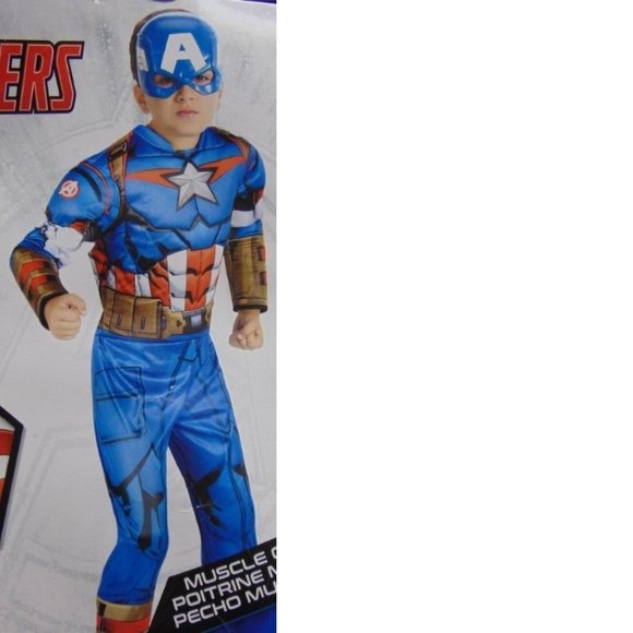 Marvel Captain America Halloween Costume 12/14 Muscle Jumpsuit w/Boot Tops, Mask - Picture 1 of 7